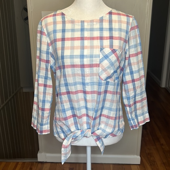 BARBOUR Womens Harbourside Top in Skyline Blue Check Plaid Size 4 - Picture 6 of 13